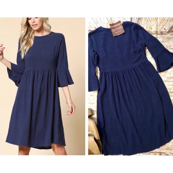 Navy Empire Waist Dress - Picture 2 of 2